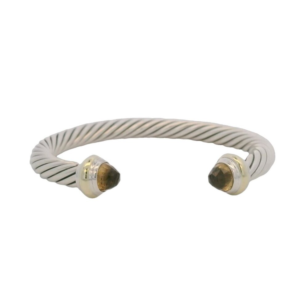 David Yurman 7mm 925 Silver 14kt Yellow Gold Classic Cable Bracelet Citrines
